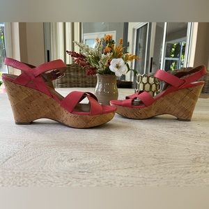 Franco Sarto wedge sandals in coral.
